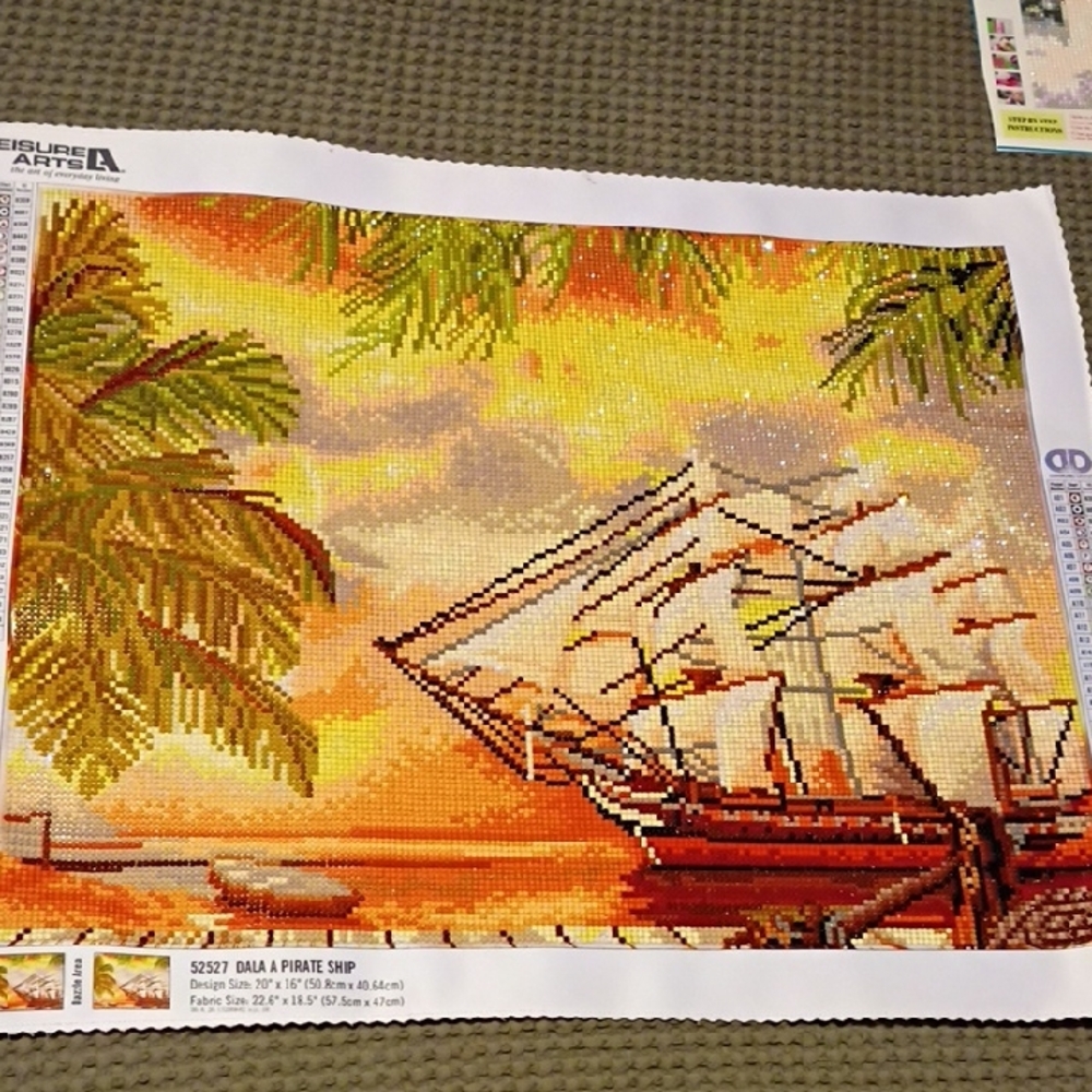 Finished Sunset Pirate Ship Diamond Art